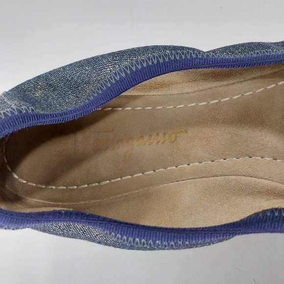 Salvatore Ferragamo Shoes Womens 5.5 M Purple My Joy Ballet Flats Bow Shimmer - Picture 11 of 13